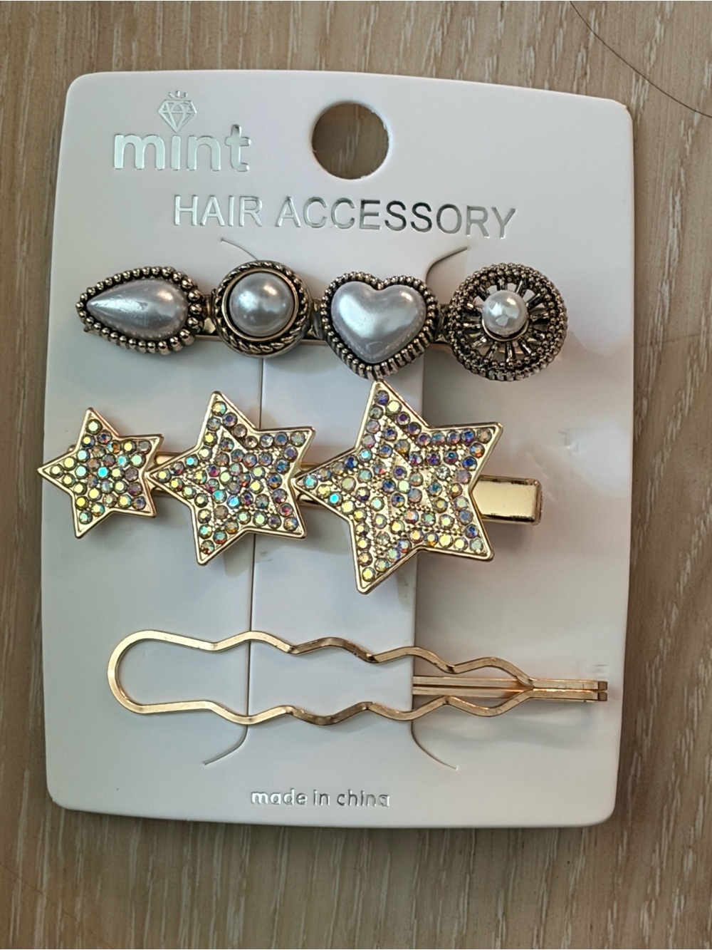 Mint Gold-Tone Star & Pearl Hair Clip Set